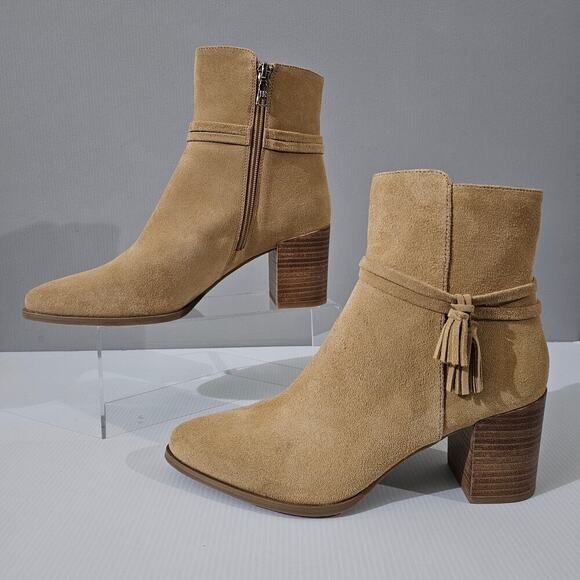 NEW Jack Rogers Timber Ankle Bootie 9.5 Sand Suede Tassel Western Fall Boho - Picture 2 of 13